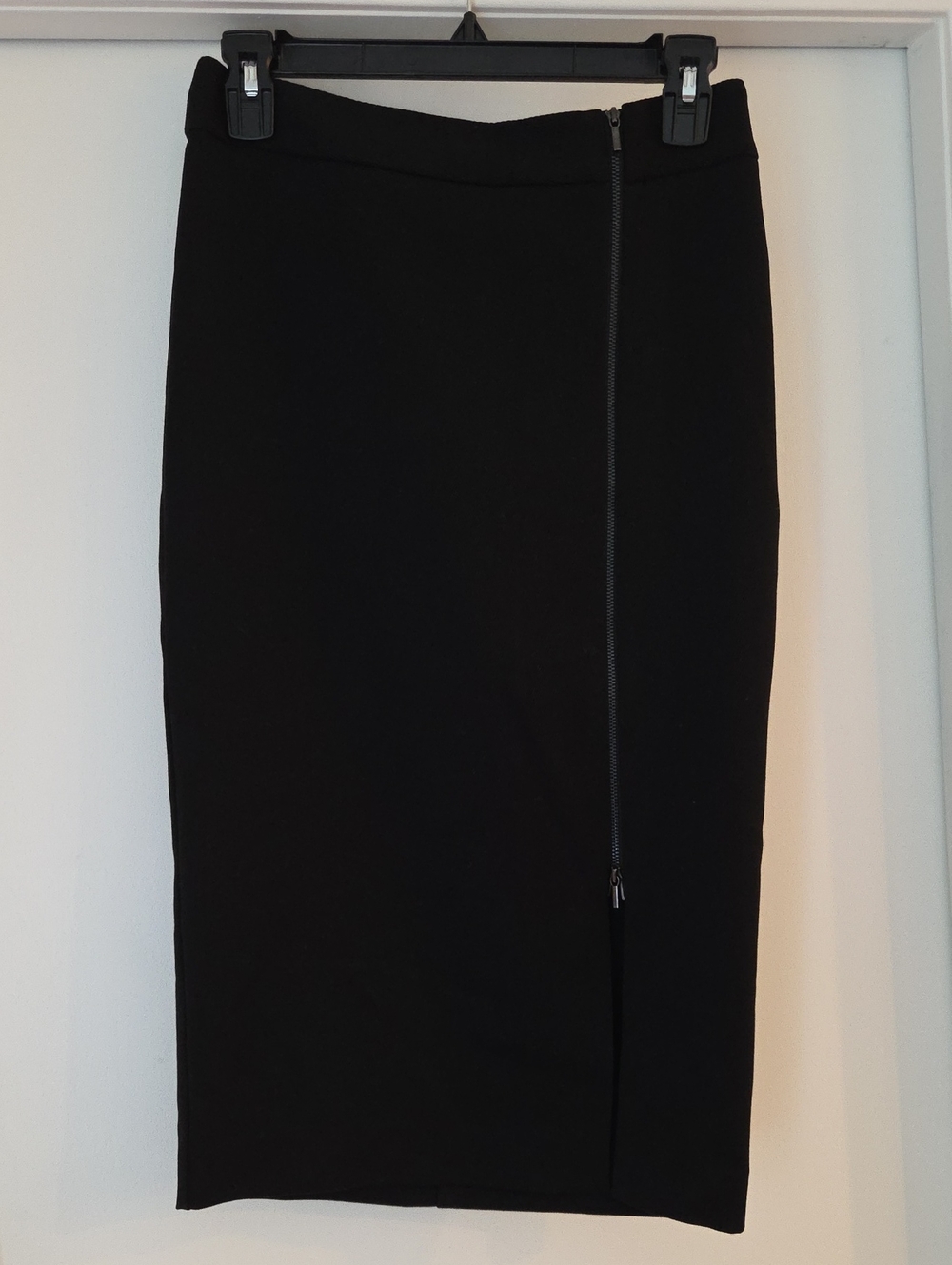 Ann Taylor Black Pencil Midi Skirt with Off-Center Zip